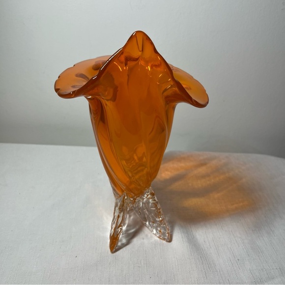 Murano Art Glass Cornucopia Horn Vase Neon Orange 1950s. Vintage - Picture 4 of 6